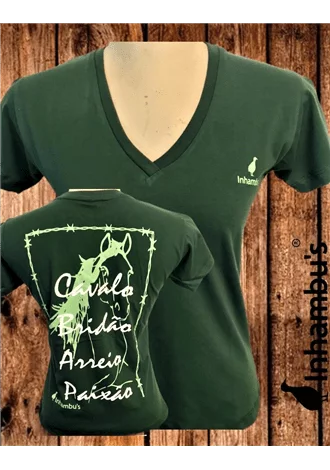 Camiseta Inhambu's Feminina Paixão por cavalos - Verde musgo